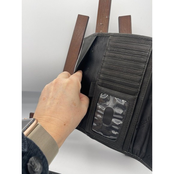 Fossil Popstitch Soft Black Leather Trifold Wallet & Checkbook Cover 7x3 - Picture 5 of 8